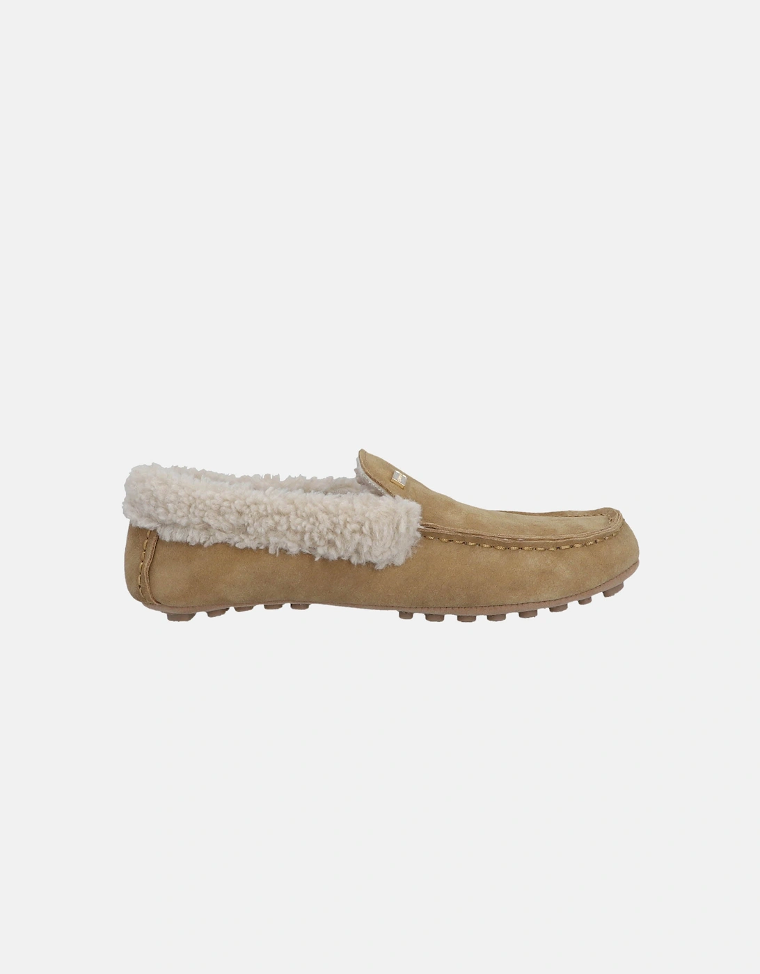 Womens Sherpa Collar Moccasin Slippers - Biscuit