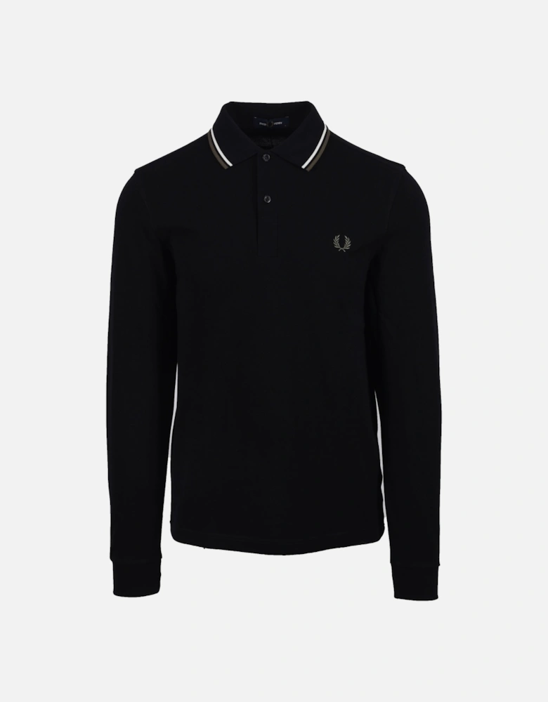 LS TWIN TIPPED POLO BLACK/ECRU/LRLWR