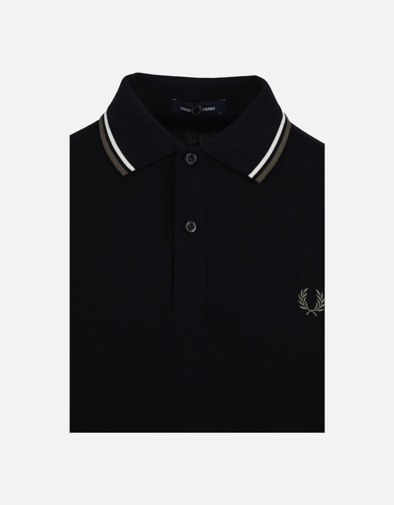 LS TWIN TIPPED POLO BLACK/ECRU/LRLWR