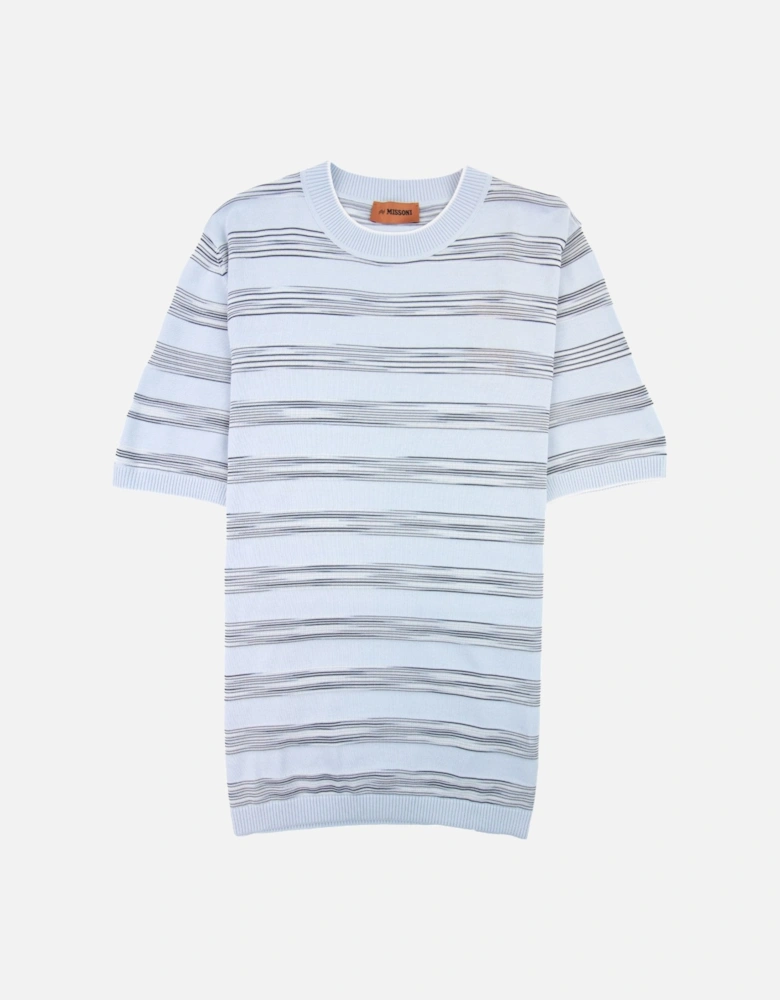 Stripe Cotton & Viscose Crewneck T Shirt Sky Blue S016f