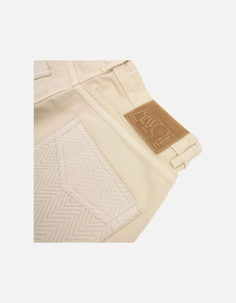 Knitted Inserts Stretchy 5 Pocket Trouser Cream S016s