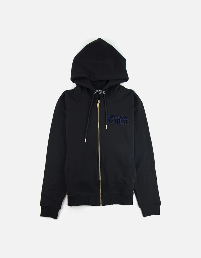 Jeans Couture Flocked Logo Zip Up Hoodie Black