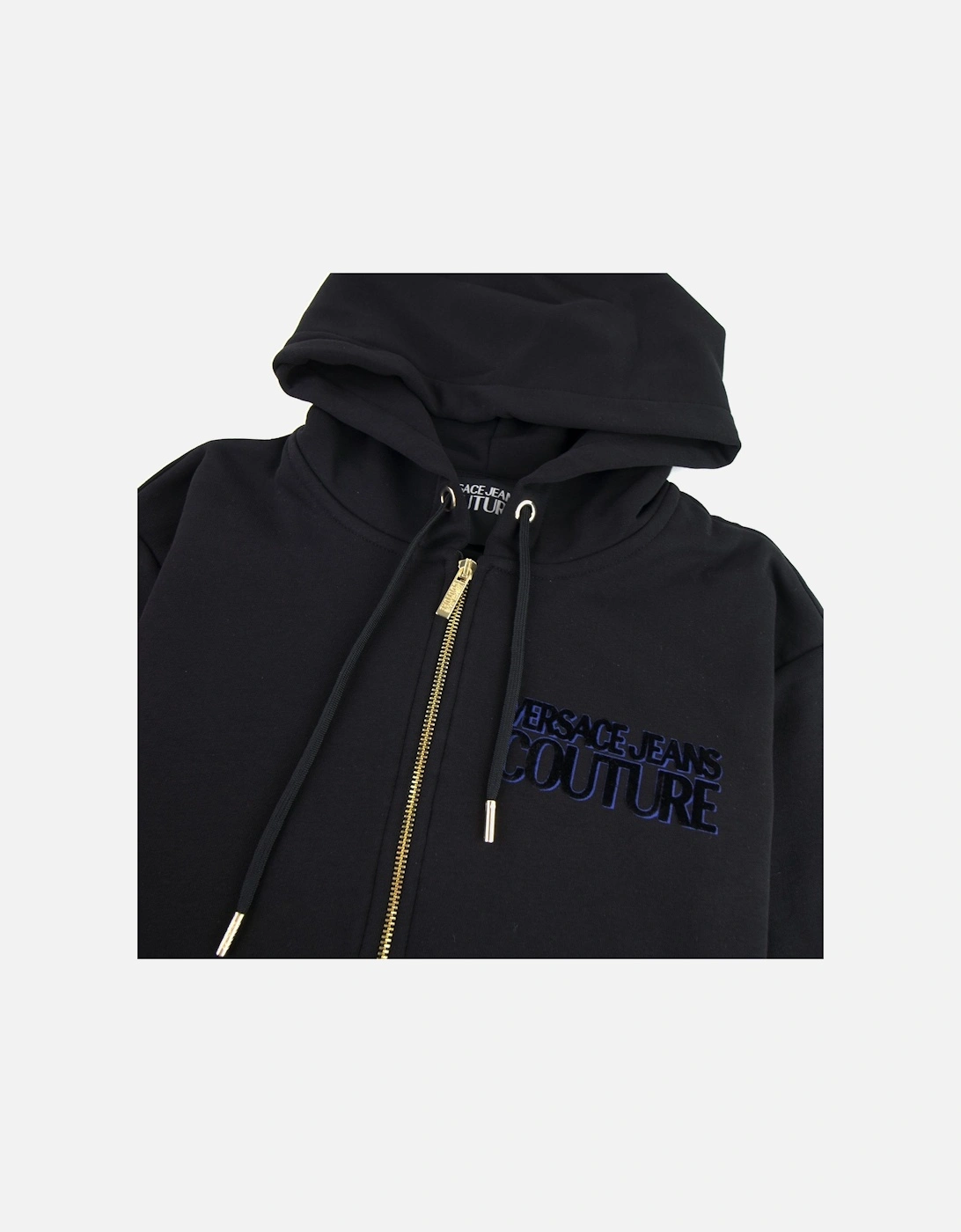 Jeans Couture Flocked Logo Zip Up Hoodie Black