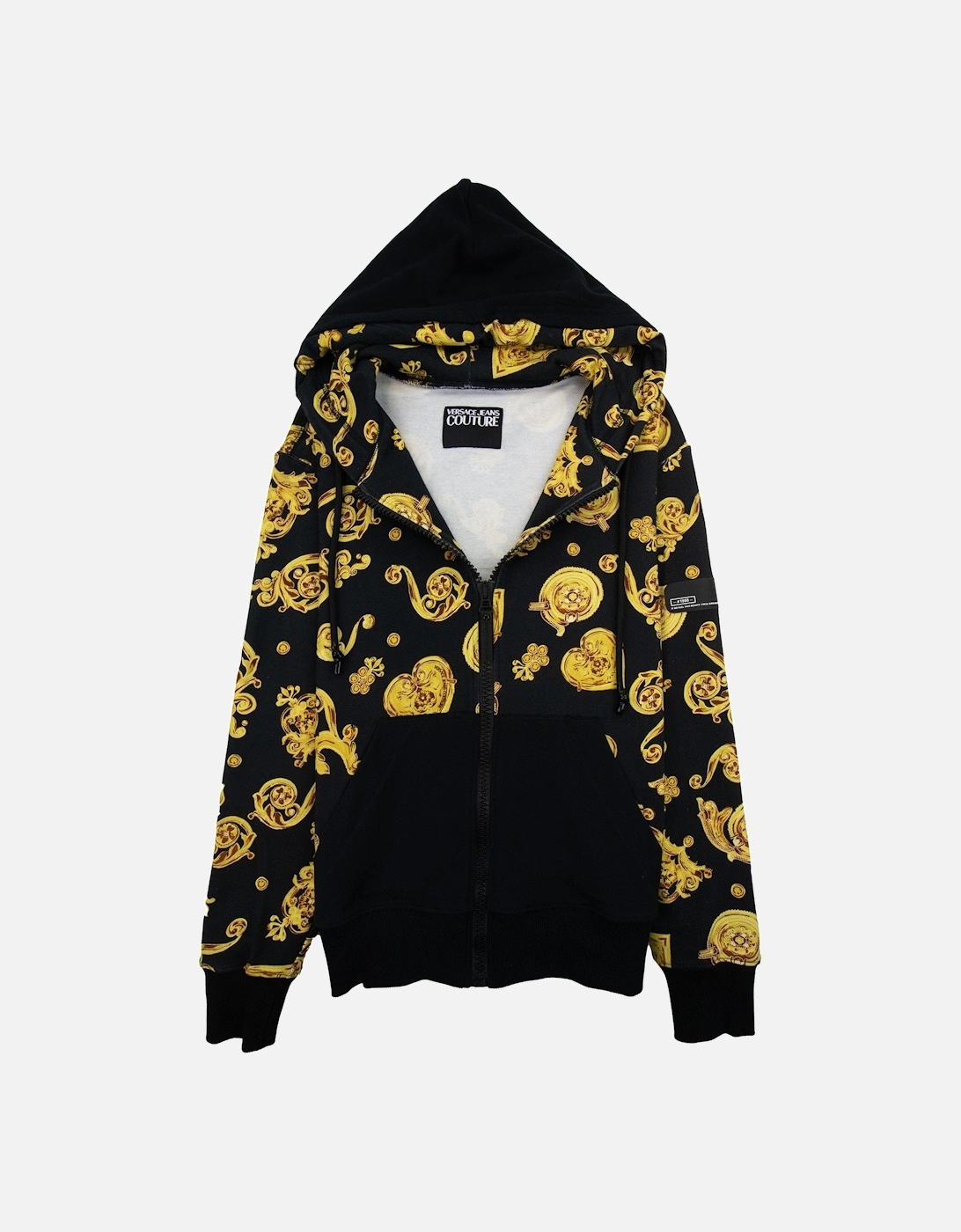 Jeans Couture All Over Printed Brocade Zip Up Hoodie Black