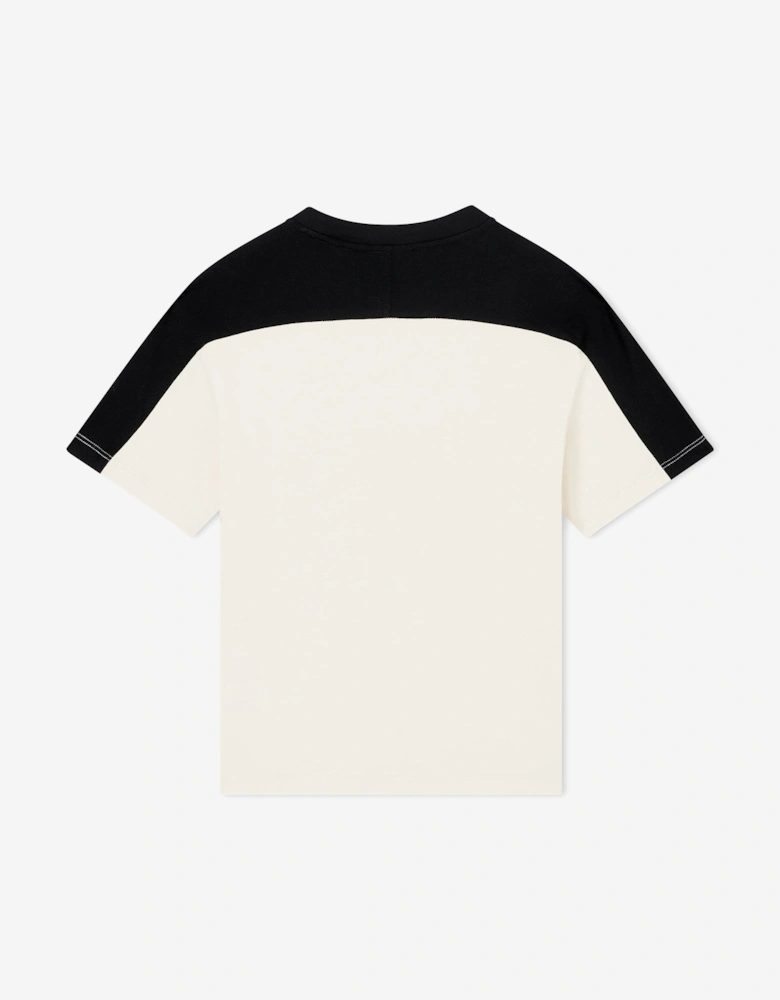 Emporio Armani Boys Train Athletic Colourblock T-Shirt in Ivory