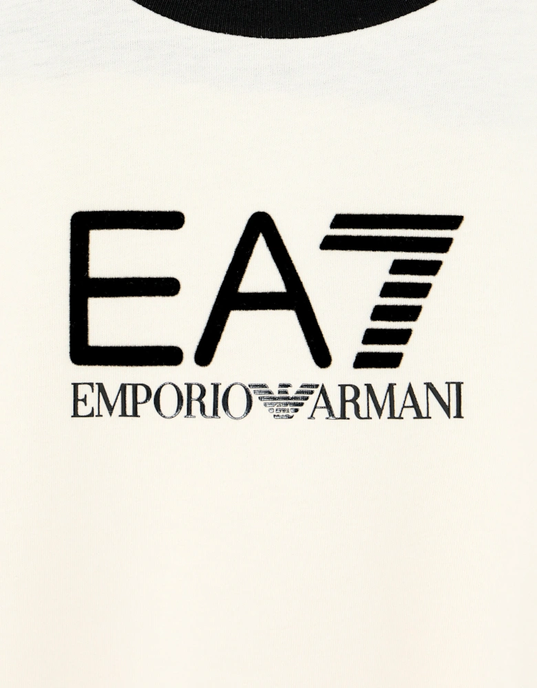 Emporio Armani Boys Train Athletic Colourblock T-Shirt in Ivory