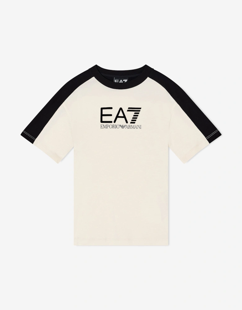 Emporio Armani Boys Train Athletic Colourblock T-Shirt in Ivory